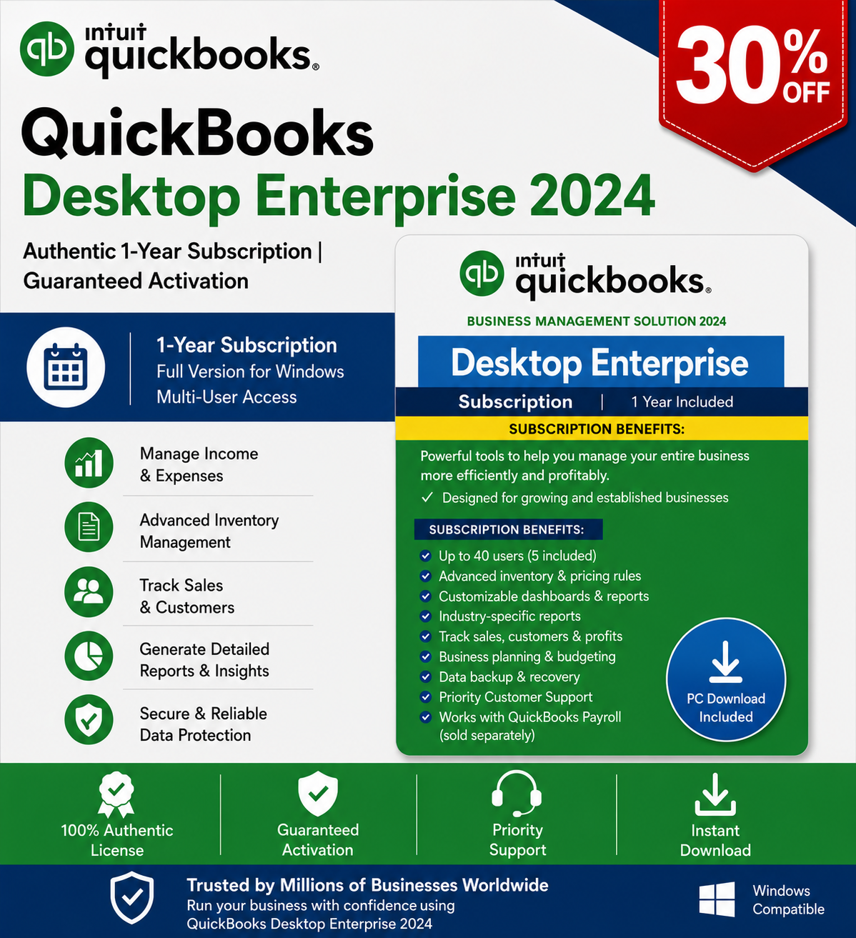QuickBooks Desktop Enterprise 2024 – Authentic 1-Year Subscription | Guaranteed Activation
