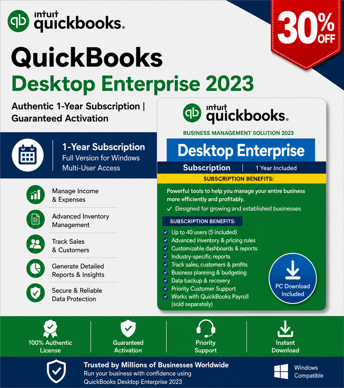 QuickBooks Desktop Enterprise 2023 – Authentic 1-Year Subscription | Guaranteed Activation