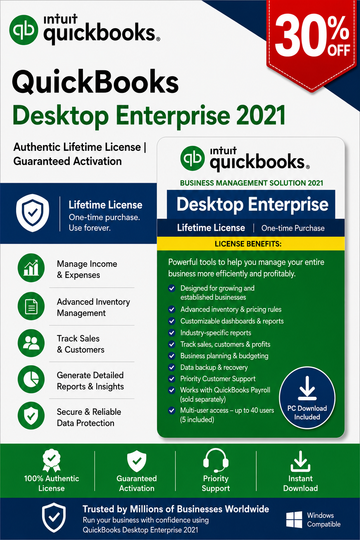 QuickBooks Desktop Enterprise 2021 – Authentic Lifetime License | Guaranteed Activation