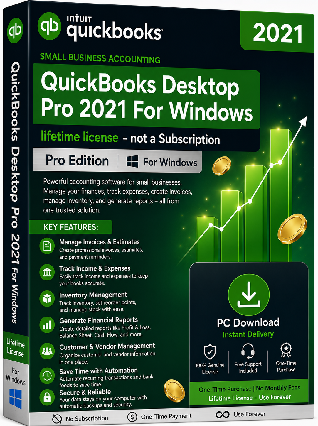 Quickbooks desktop Pro 2021 for windows– lifetime license – not a Subscription
